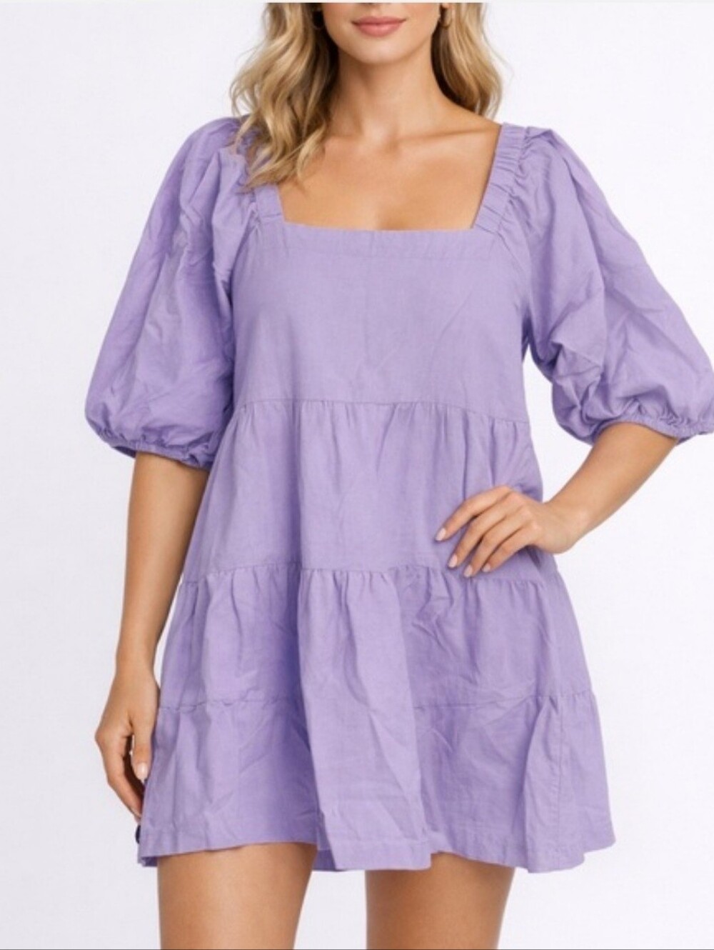 💜 DAVI & DANI Lavender Puff Sleeve Mini Dress
